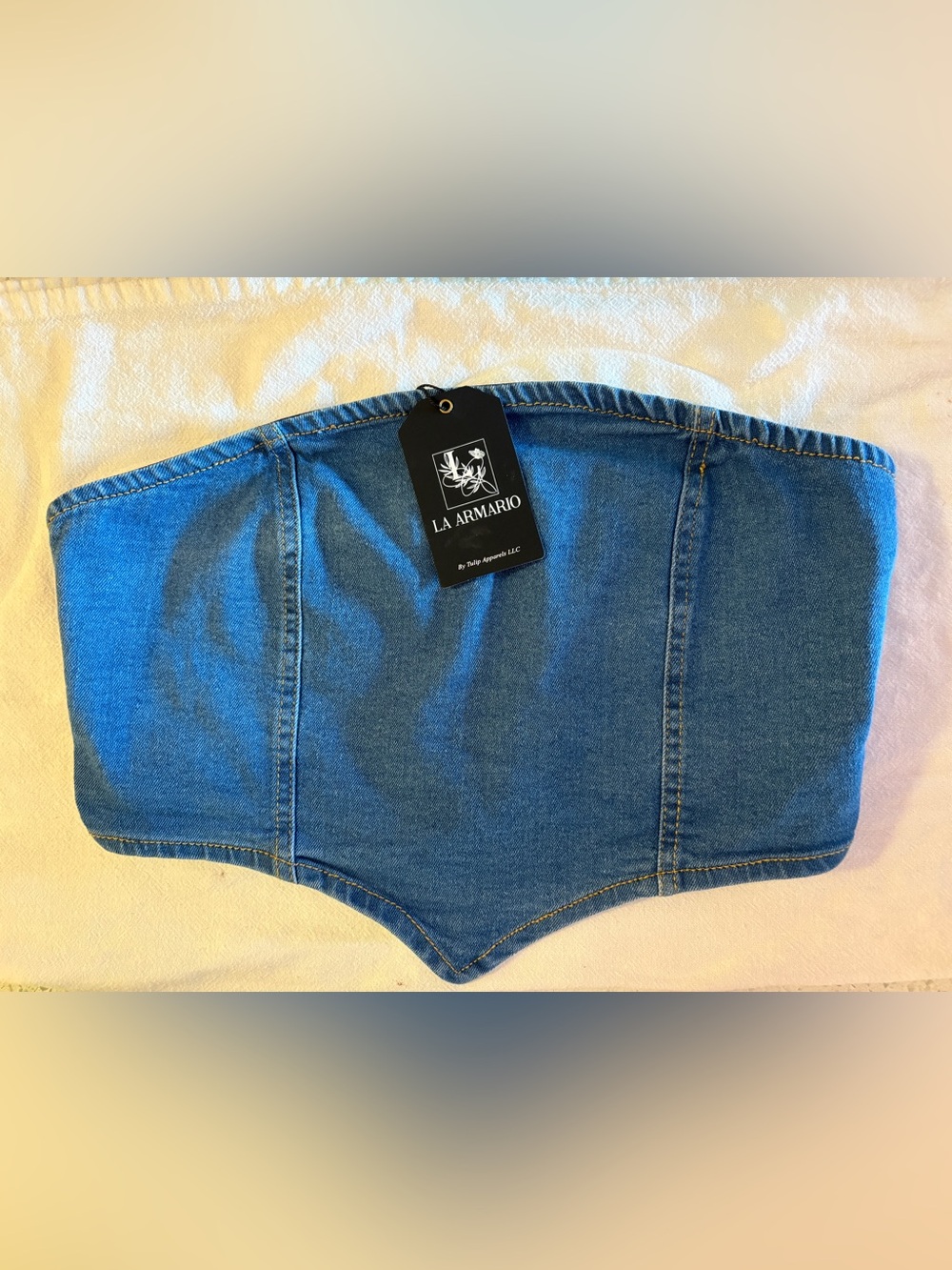 NWT La Armario Blue Denim Y2K Crop Bandeau